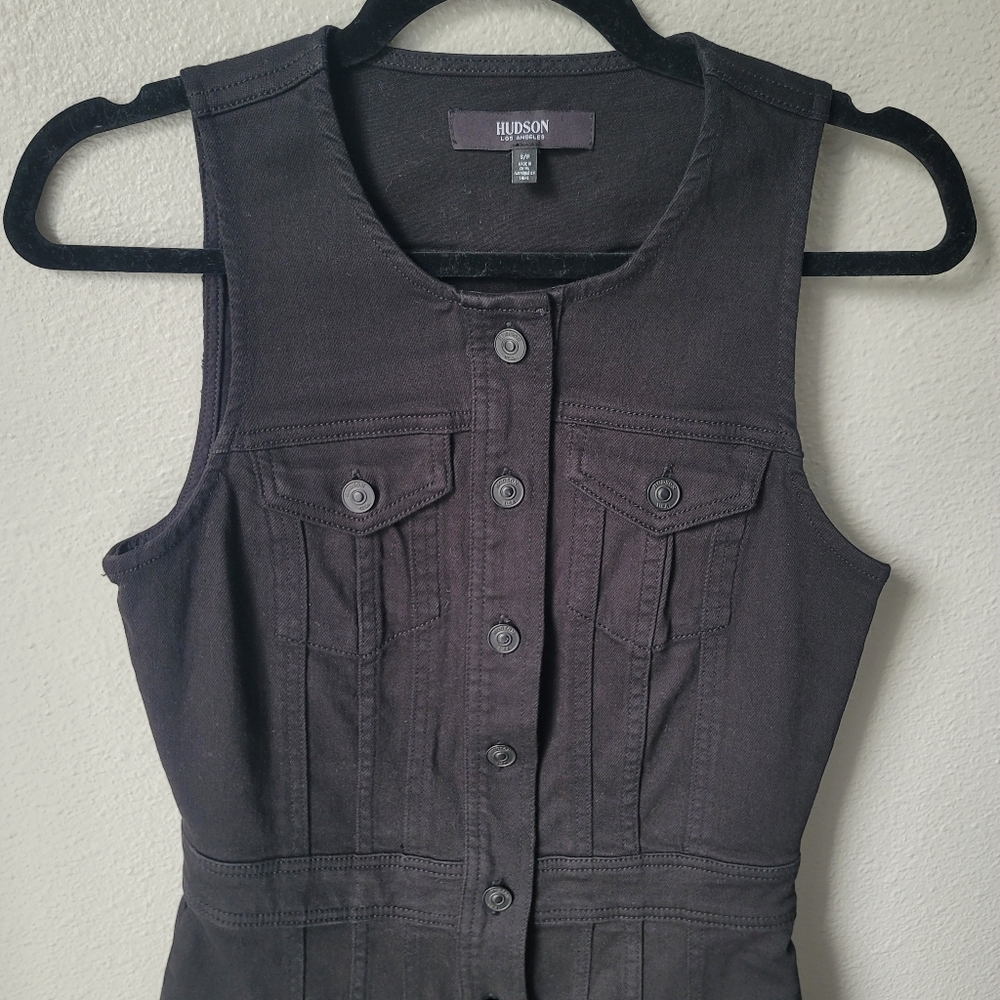 Hudson Black Button Front Denim Dress Size Small - Picture 2 of 6